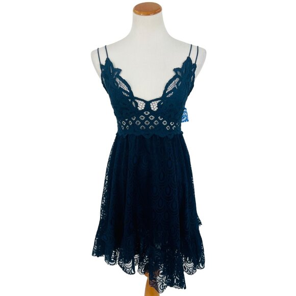 NWT Free People Blue Burnout Velvet Lace Mini Slip Dress | Boho Whimsigoth Fairy - Picture 2 of 16